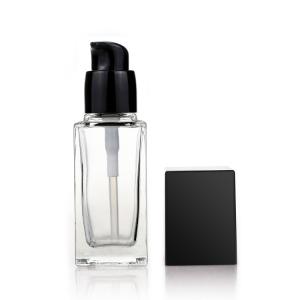 Quality Empty 35ml Square Cosmetic Glass Bottle Frosted Makeup Liquid Foundation Pump Bottle wholesale