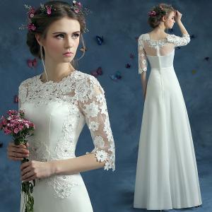Quality White Short Sleeves Boat Shoulder Neck Lace Elegant Evening Dresses TSJY072 wholesale