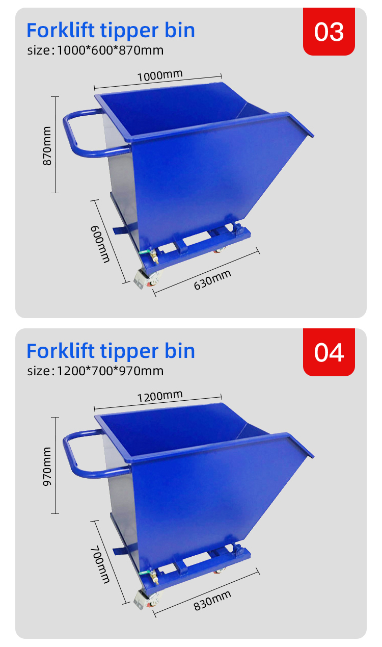 1.5 Cbm Industrial Forklift Tipping Skip Self Dumping Steel Forklift Hoppers