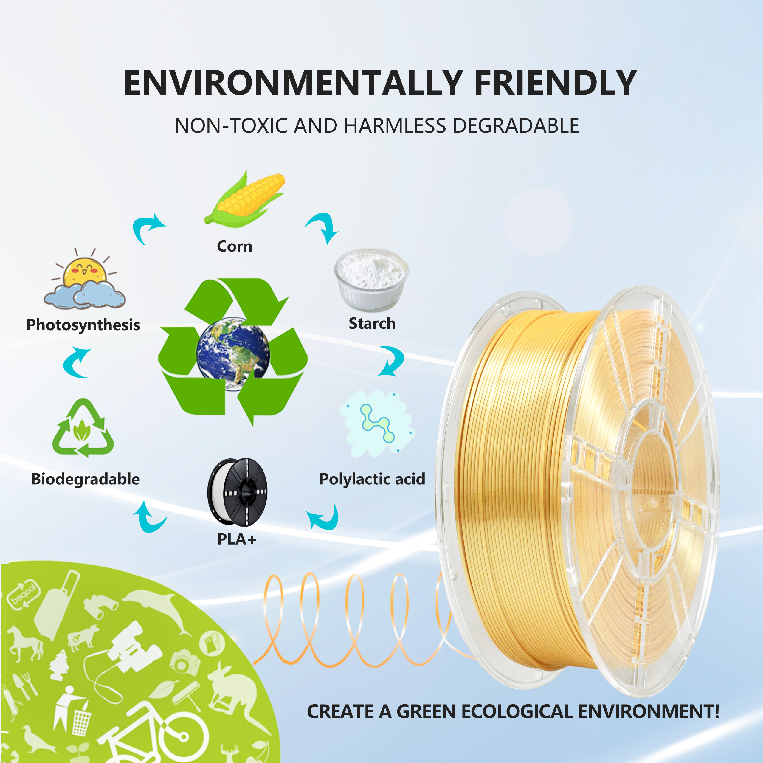 3D Printing Filament Silk Gold PLA Plus Toughness Enhanced 3D Printer Filament