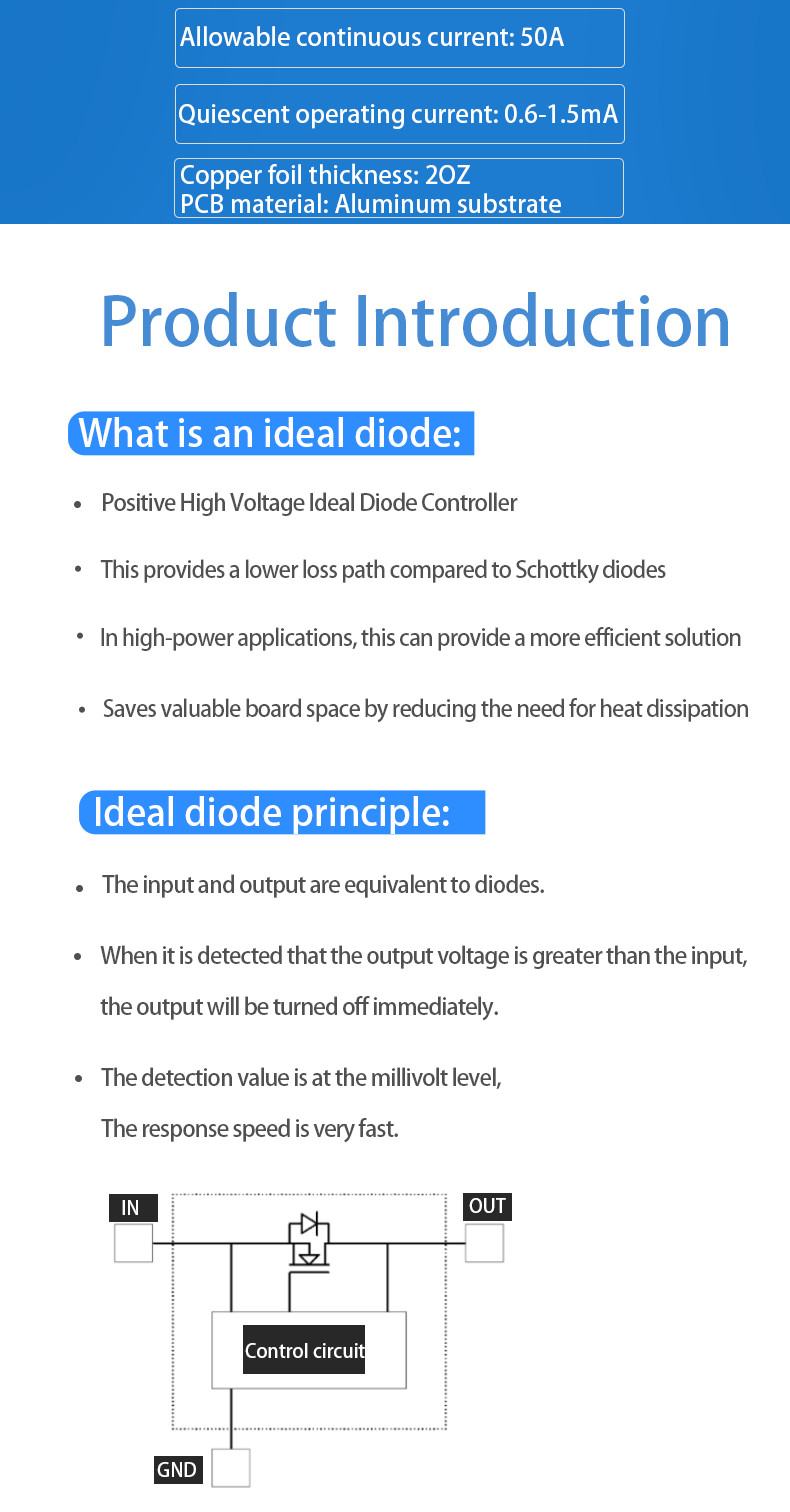 9 - 40V High Current Diode 12V 24V 36V 50A High Voltage Ideal Diode Controller