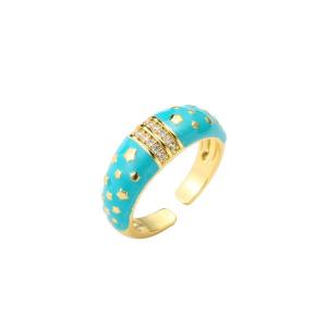 Quality Zircon Dripping Oil Rings Open Vintage Blue Zircon Ring Star Gold Plated wholesale