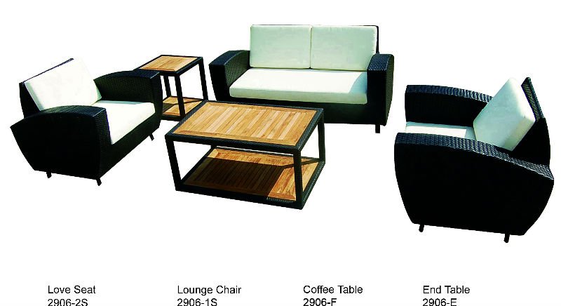 Garden Three Seater Aluminum Wood Canopy Rattan Woven Sofa without Folded Design in Fabric Cushion and Foam