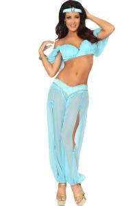 Quality Arabian Princess Genie Halloween Adult Costumes Greek Goddess Dress Blue Color wholesale