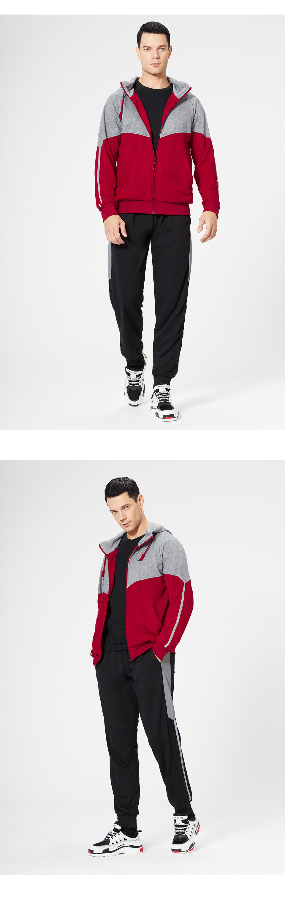 Anti Bacterial Tracksuit Jogger Set Men Zipper Hoodies Sweatpants