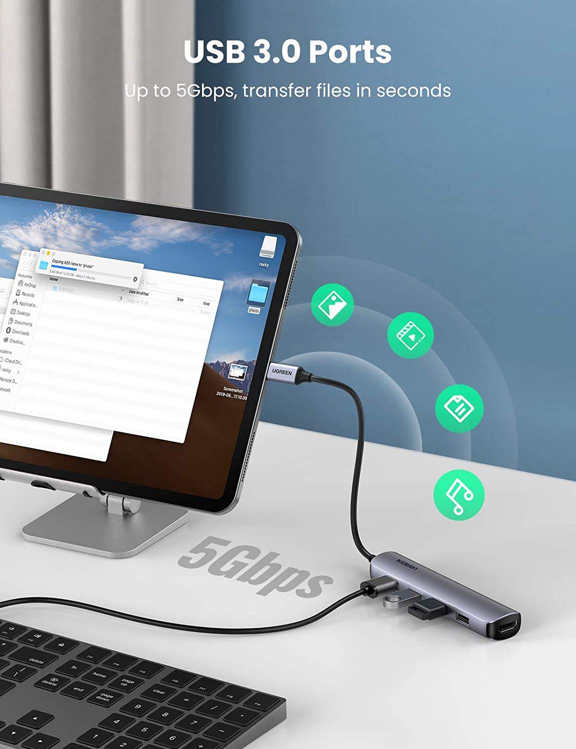 USB C Hub Adapter 4K 30Hz USB C to HD-MI Adapter 4 USB 3.0 Ports Type C Multiport Adapter High-speed Data Transfer