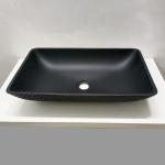 Leather Grain Bathroom Tempered Glass Vessel Sink Acid Matt Black Glass Wash