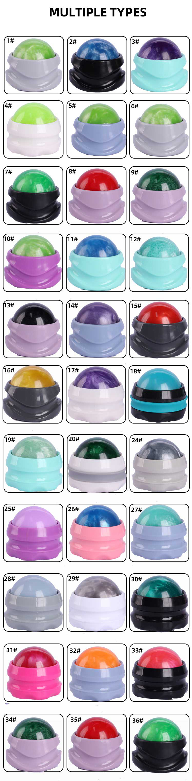 Freezing Hot Cold Ice Massage Roller Ball With Black Red White Oragne Base