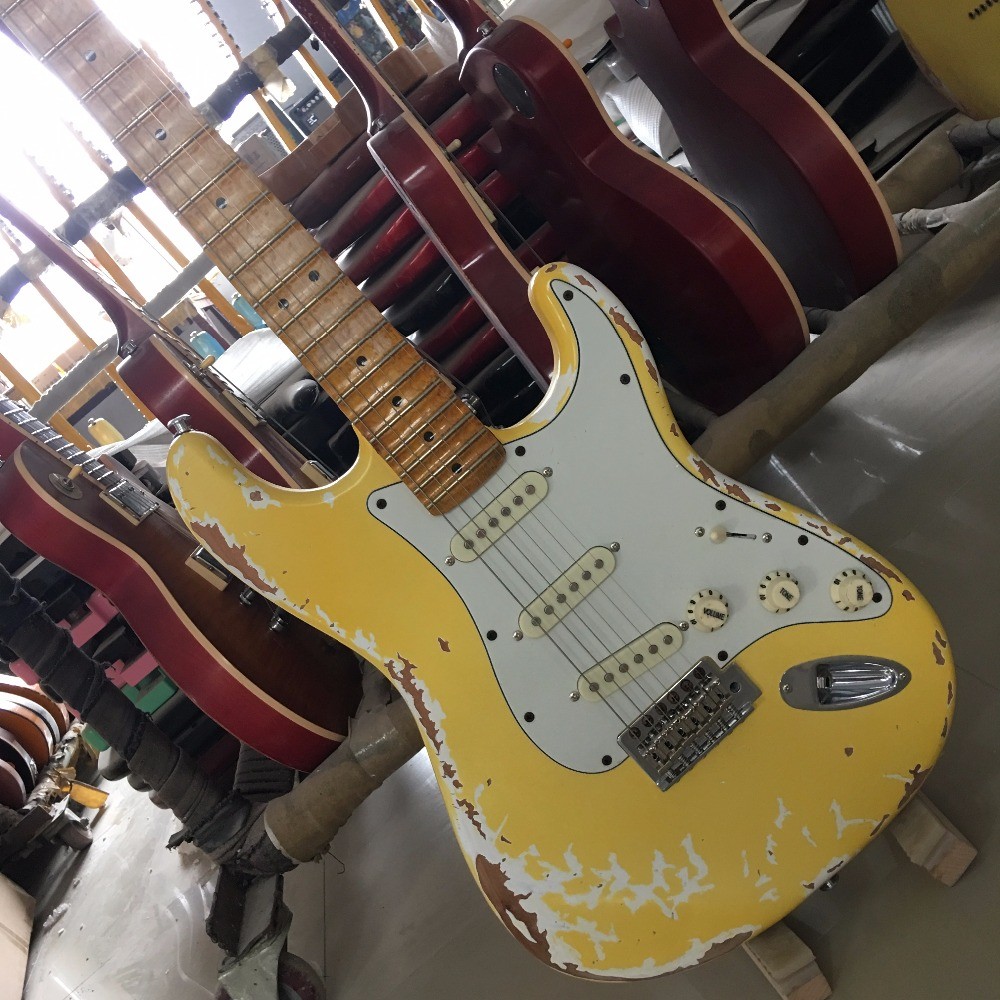 Maple scalloped fingerboard relic classical st electric guitar,handmade aged st guitar
