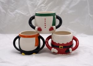 Quality Colorful 3D Ceramic Mug Hand Painted Christmas Santa Claus Cup With Two Handle wholesale