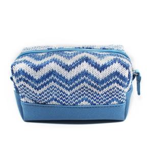 Quality Custom Blue Women Jute Leather Zipper Cosmetic Bags With Compartments wholesale