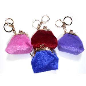 Quality OEM 6x6.5CM Brass Plating Red Mini Purse Keychain With Short Fluffy wholesale
