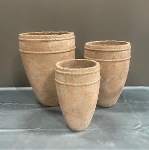 Quality Premium Fiber Cement Custom Flower Pots With Rustic Textured Hand Carved Finish wholesale