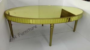 China Oval Glass Top Tables For Kitchen , Deluxe Glass Dining Table With Wooden Legs on sale