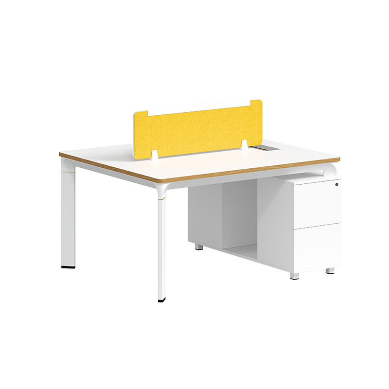 White Modern 4 Person Workstation Desk Modular Wood Office Table With Cabinet