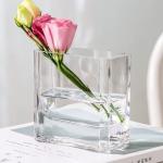 Hand Blown Home Decoration Glass 4 Inch Height Mini Rectangular Clear Glass Vase
