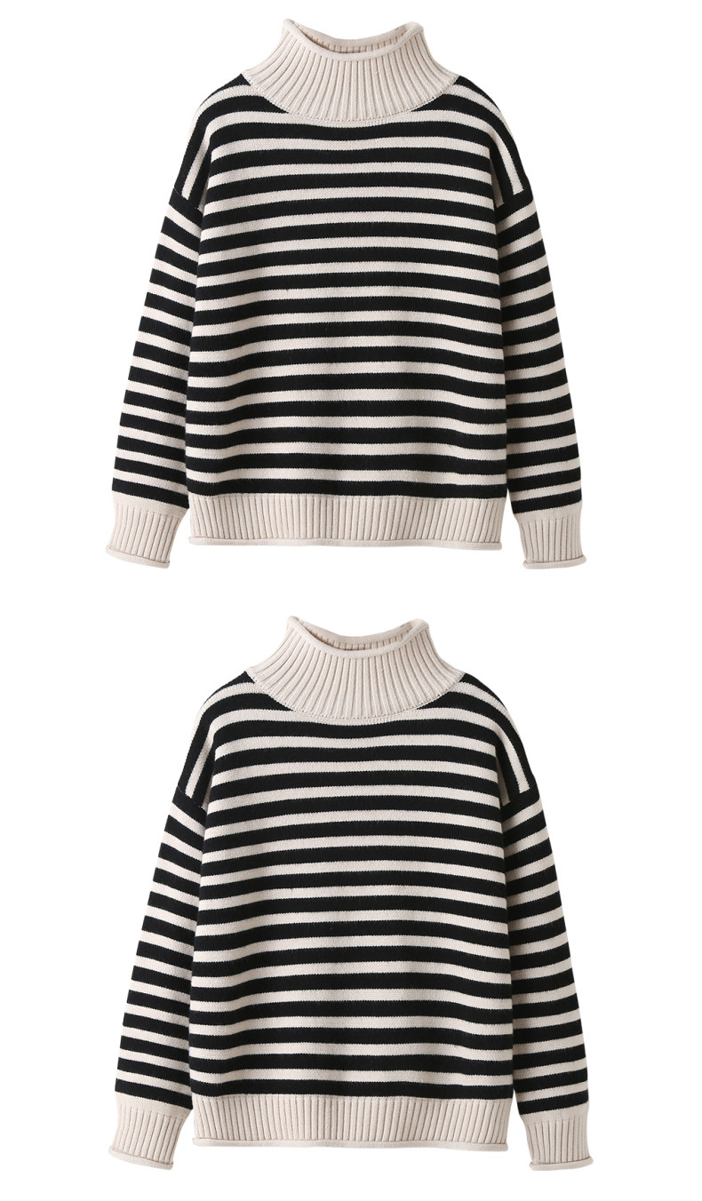Medium Sized Childrens Winter Clothes Striped High Collar Sweater Set With Velvet