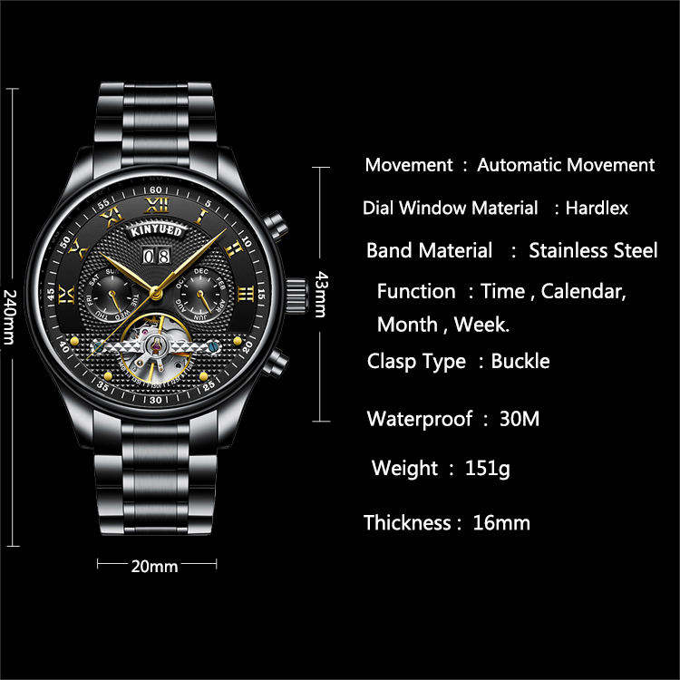 Automatic Wind Mechanical Wrist Watch No Battery Buckle Clasp