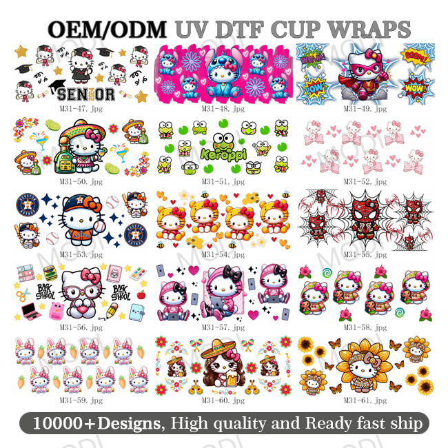 Factory Hot Sale Good Quality Ready To Ship Cartoon Transfer Logo Sticker Vinyl UV DTF Cup Wrap Transfers 16oz