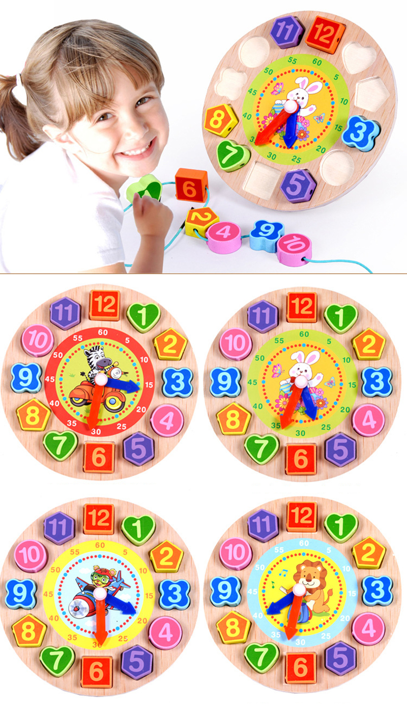 Colorful Wooden Digital beaded clock Montessori Animal Educational Beads Puzzles Gadgets Matching Clock Toy Kid