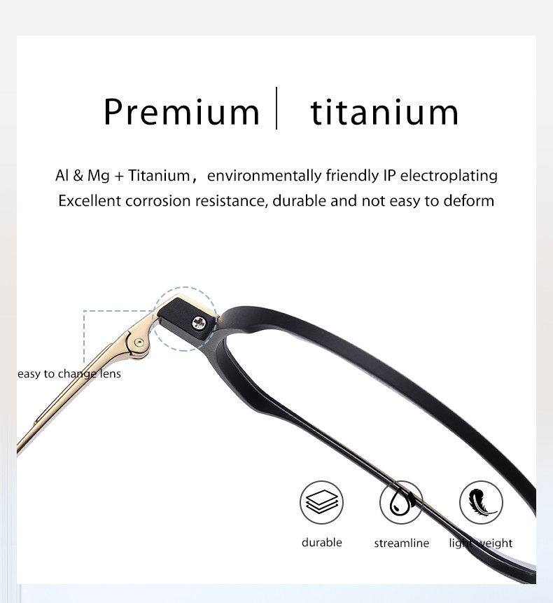 Aluminum Magnesium Titanium Frame Glasses , Custom Lens Round Prescription Glasses
