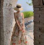 Retro Backless Floral A Line Midi Dress