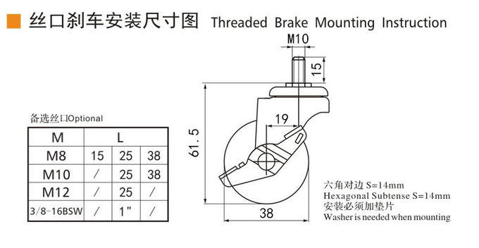 Small Swivel Wheel Caster 1.5 Inch 40kg TPA Threaded Caster Wheels 2615S-23