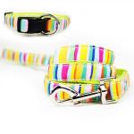Cute Dog Collars And Leashes 600D Rainbow Oxford Material With Strong ABS Buckle