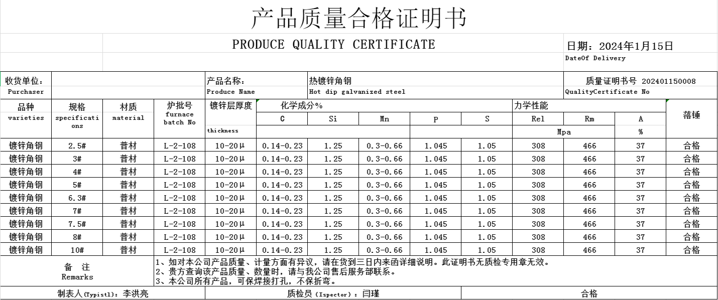 Equal Low Carbon Steel Angle Steel for Building Structures Grade Q195-Q420 Series 56*6mm