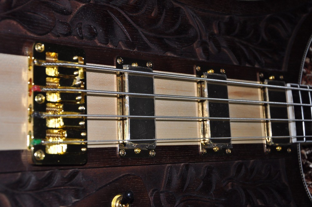 Custom bass guitar Carved flower body Neck through body 4 string electric bass guitar 4003 RIC Golden hardwares
