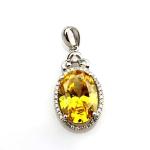 Women's Jewelry 925 Silver 9mmx13mm Yellow Citrine Cubic Zirconia Pendant