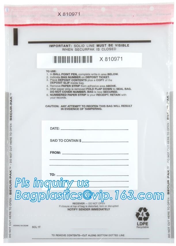 Opaque Tamper Evident Sealing Plastic Bank Money Steb Security Bag / Custom Self Adhesive Plastic Courier Bag, bagease