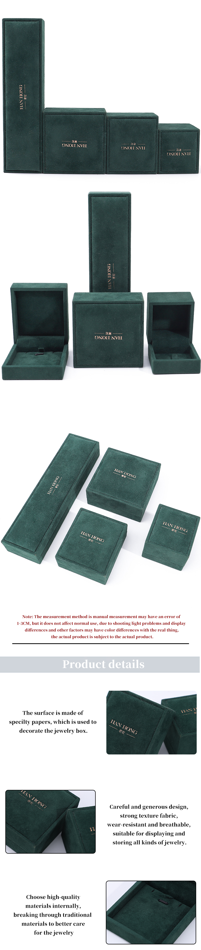 Wholesale Manufacturing Luxury velvet Jewellery Box Personalized Custom logo Dark green Necklace Bracelet Earrings Ring Packaging Velvet Jewelry Box
