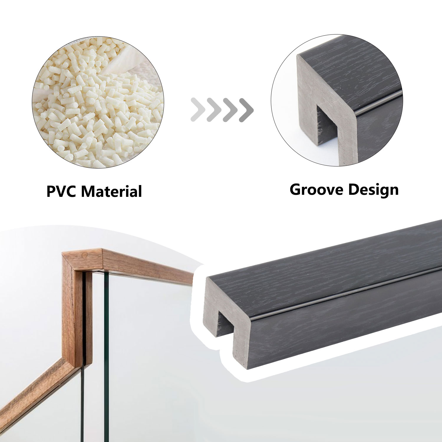 Modern and Durable PVC Stair Handrail for Home Decoration Item NO. SO47 47 w *47 h mm