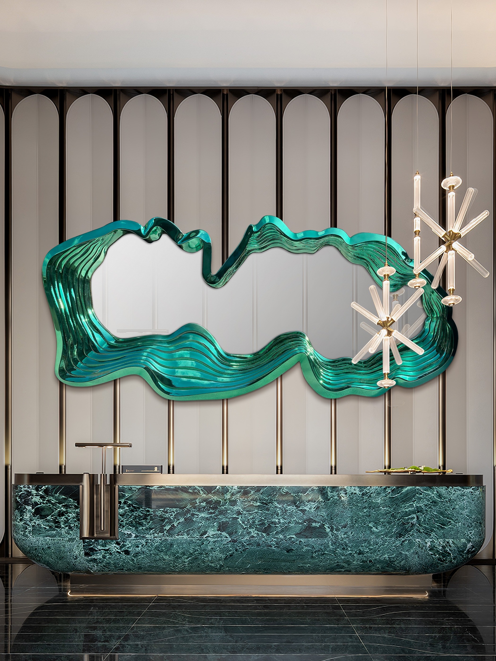 Electroplated Jade Mirror High-End Sales Department Negotiation Area Background