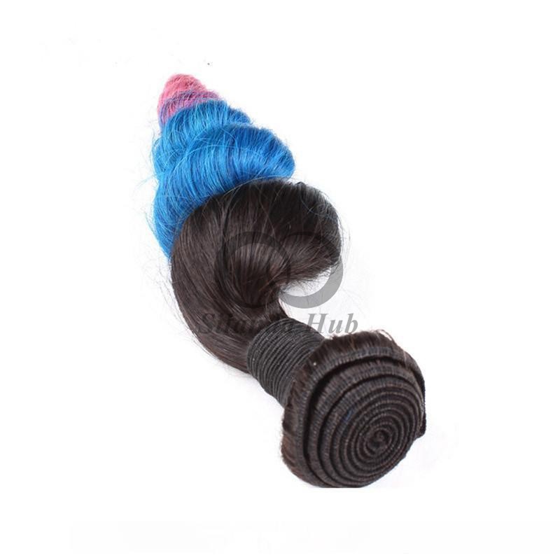 #T1B/Blue/Pink Loose Wave Remy Human Hair Bundles Sew In Weave Bundles Brazilian Bundle Deals
