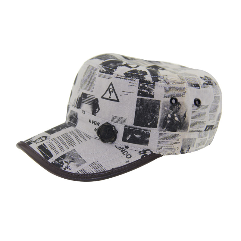 Customizable Military Canvas Hat Pre Curved PU Leather Binding