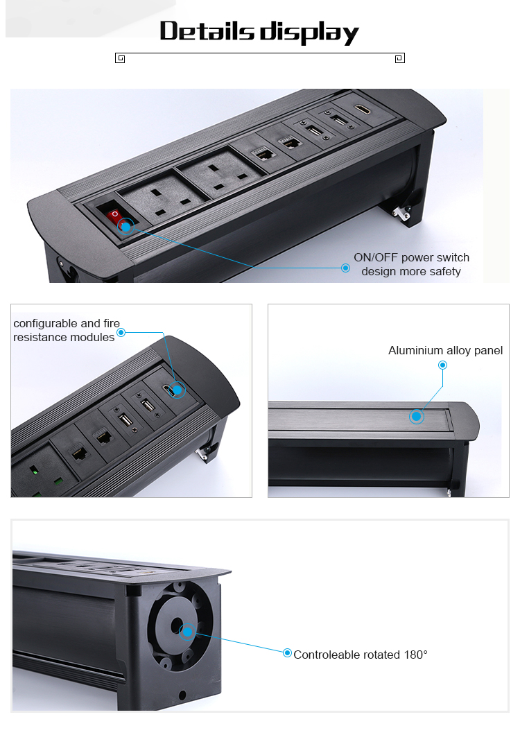 Multimedia Furniture Recessed Power Strip UK Plug Socket For Meeting Table