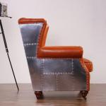 Single Seat Aviator Button Tufted Wingback Chair Antique Leather Armchairs
