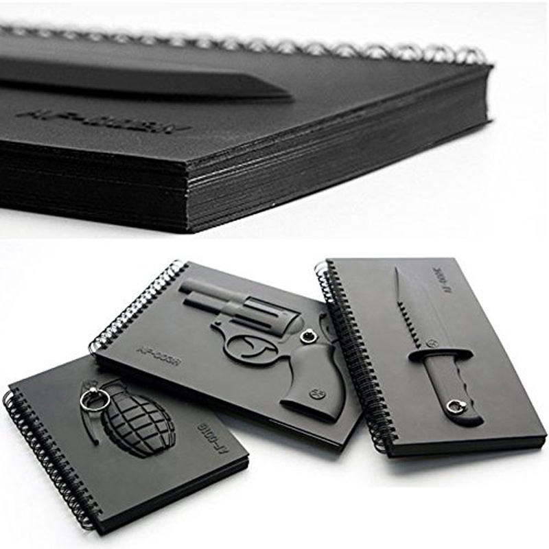 Black Customized Font Notebook Universal Writing Gun Knife Tactical Hard Cover Paper Notebook