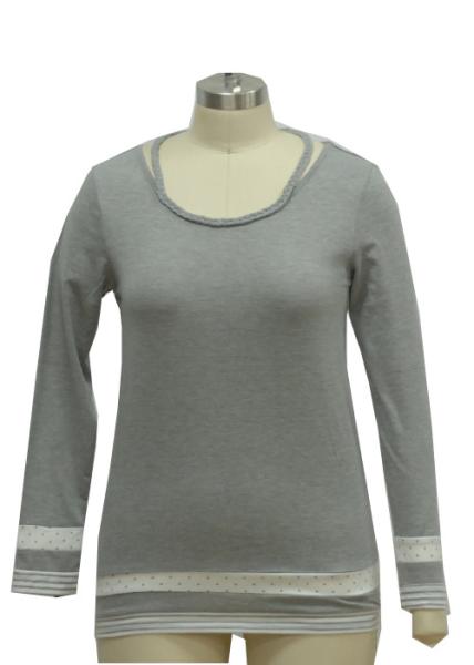 Ladies Long Sleeve Shirt Round-neckline Melange Fabric Normal Size Blend Fabric