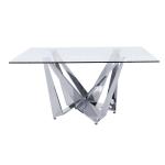 100kg Square Glass Top Dining Table 150cm Stainless Steel Frame