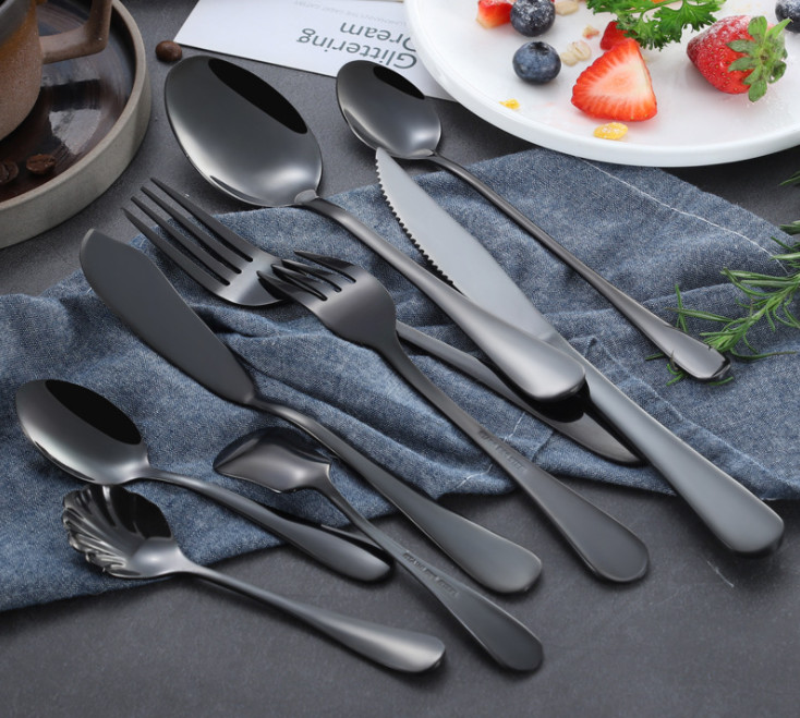 Stainless Steel Cutlery with Black Color/Flatware Set/Tabletop/Le posate/Talheres