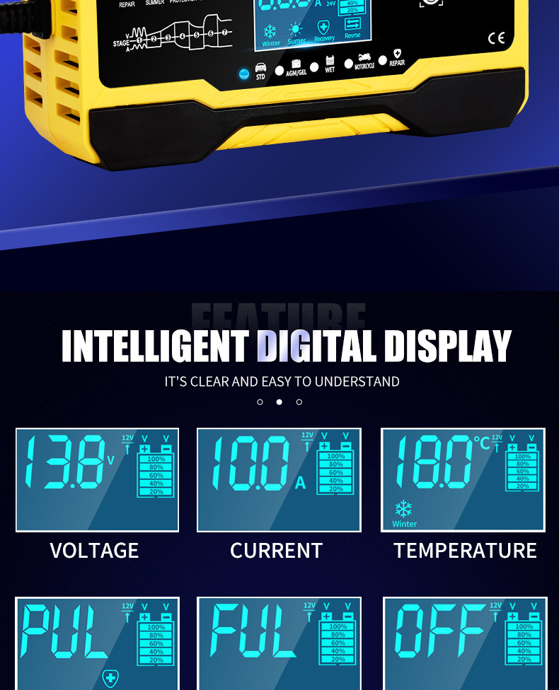 600W Intelligent Pulse Repair Battery Charger 12V 24V For Motorcycle