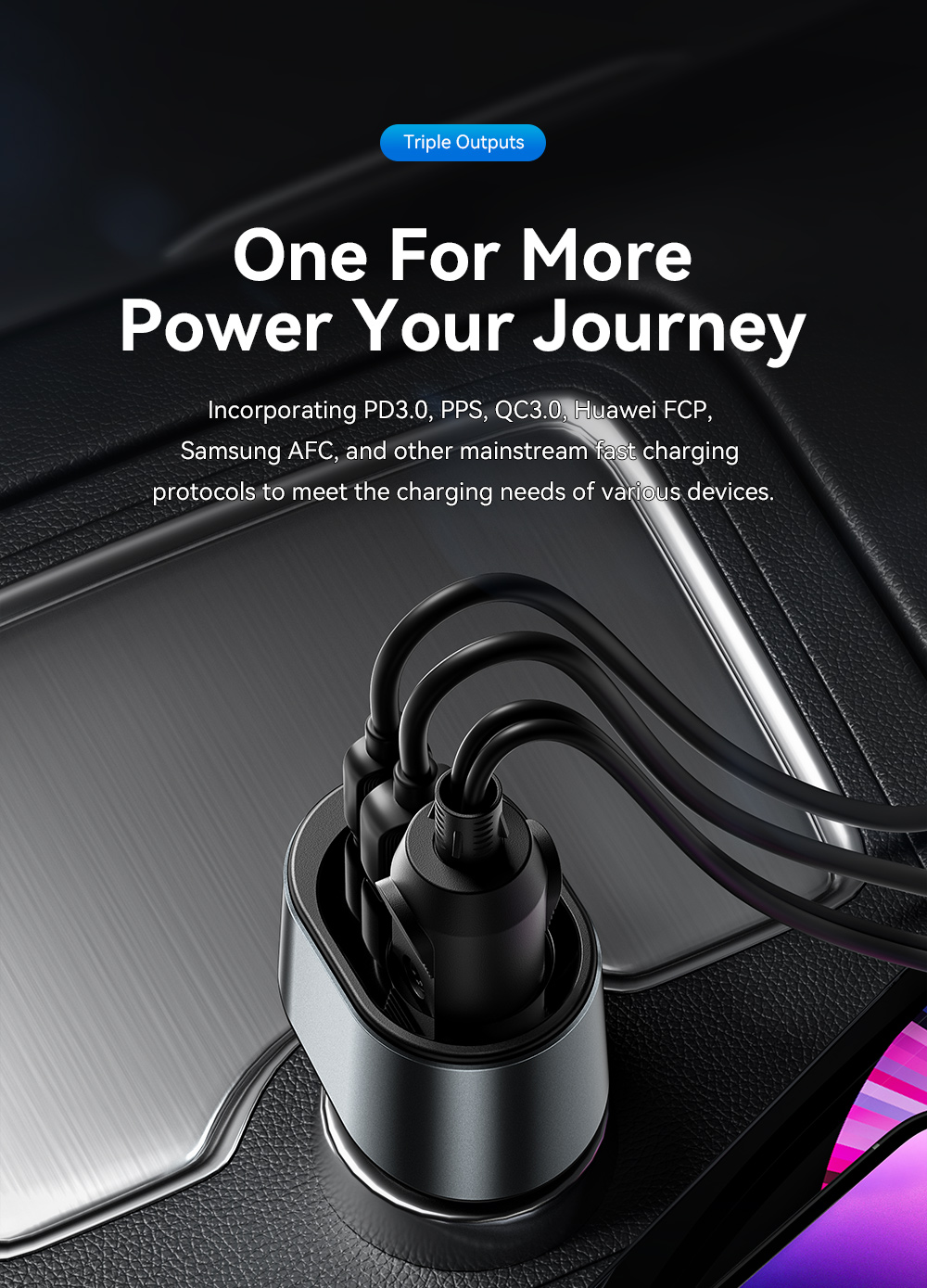 ESSAGER F755 Series 120W Cigarette Lighter USB-A USB-C Car Charger Port