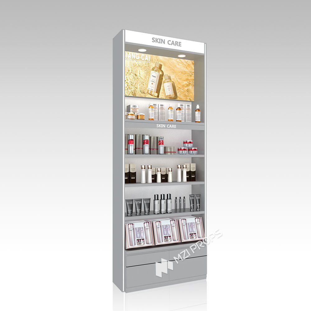 YHeS-P11 10*10 Mirror Stainless Steel Tube Skincare Display Rack for High-End Stores