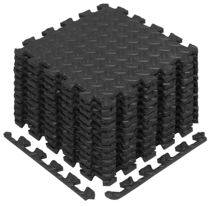 Eva Interlocking Exercise Foam Floor Mats With Border - For Gyms, Yoga, Outdoor Workouts, Kids - Available In Black,