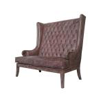 Solid Hand Carved Tufted Antique Leather Armchairs High Wing Back Single Seat