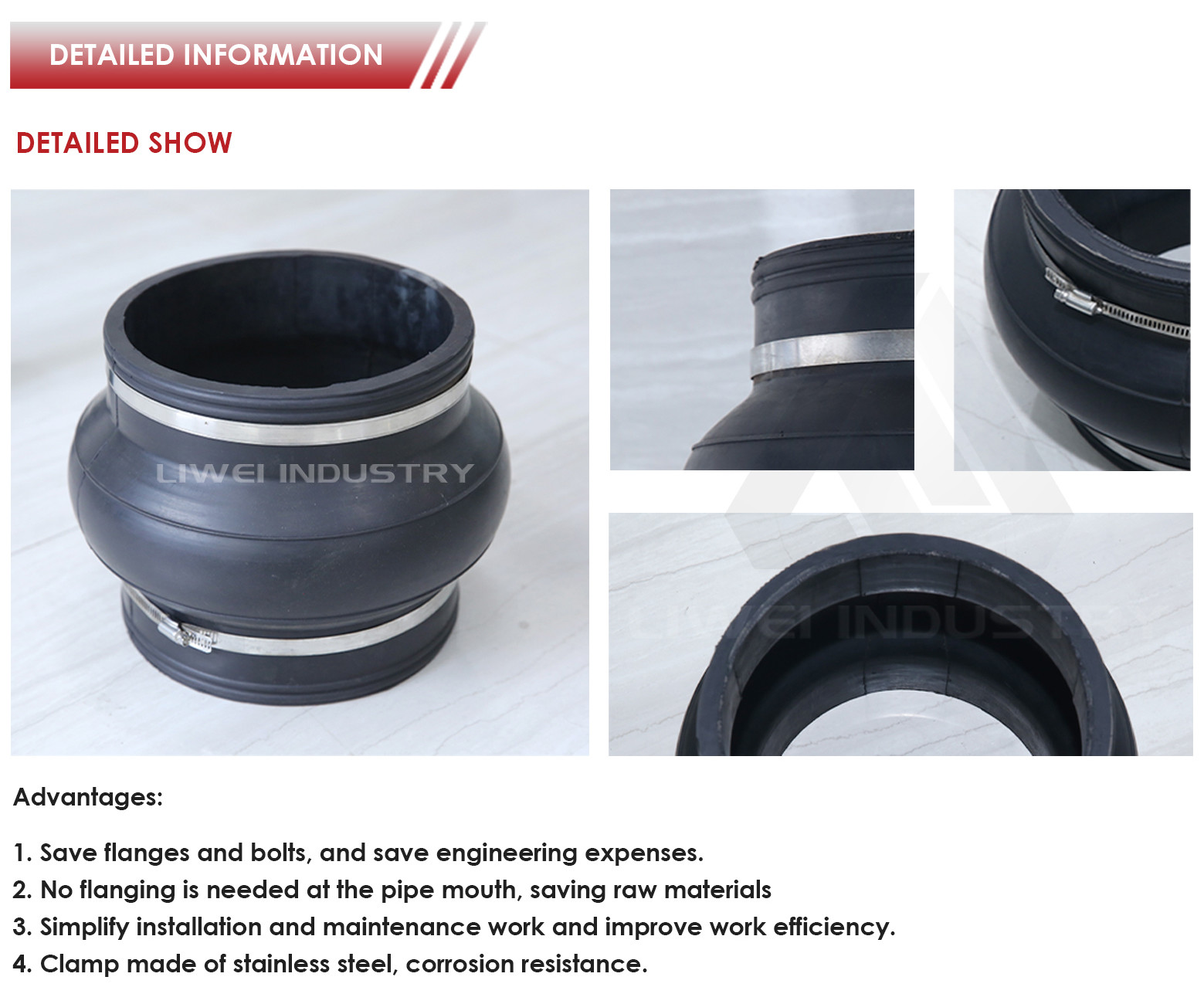 NBR Clamp Type Rubber Joint With Noise Reduction And Excellent Sealing Performance