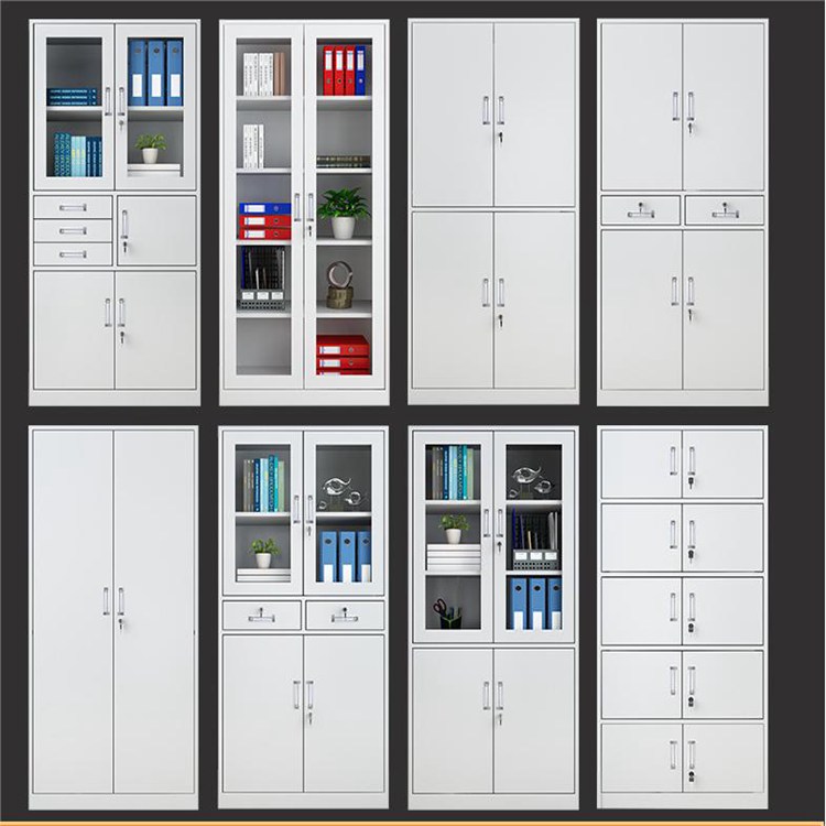 Easy Assembling Office Cabinets with Locks and Glass Doors Heavy Duty Metal Construction